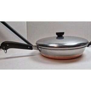 Vintage Revere Ware 1801 Copper Bottom Skillet Fry Pan with Lid Pre-1968 Patent